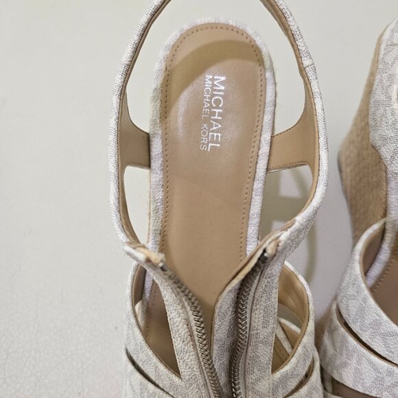 Authentic Michael Kors White Monogram Espadrille Wedge Sandals – Size 8.5 - Picture 15 of 16
